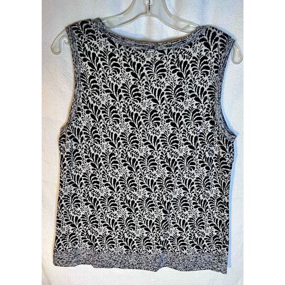Talbots Sleeveless Sweater B/W Leaf Print Size Large Sweatervest - Picture 2 of 6